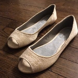 Sparkly peep toe flats